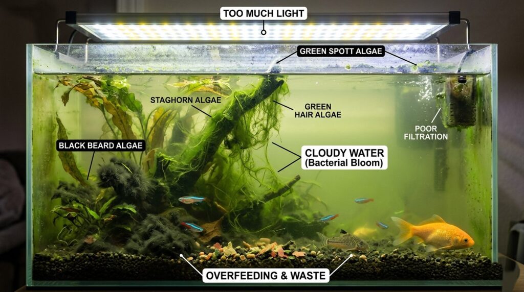 Causes of Black Algae in fish tank