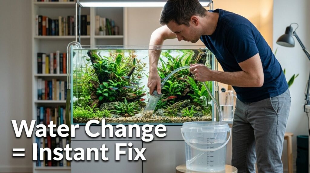 performing water change in fish tank to reduce nitrate levels quickly