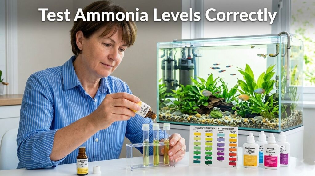 testing ammonia level in aquarium using liquid test kit for accurate results